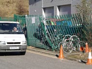 Damaged Steel Palisade Fence Hit by Vehicle in Eccles